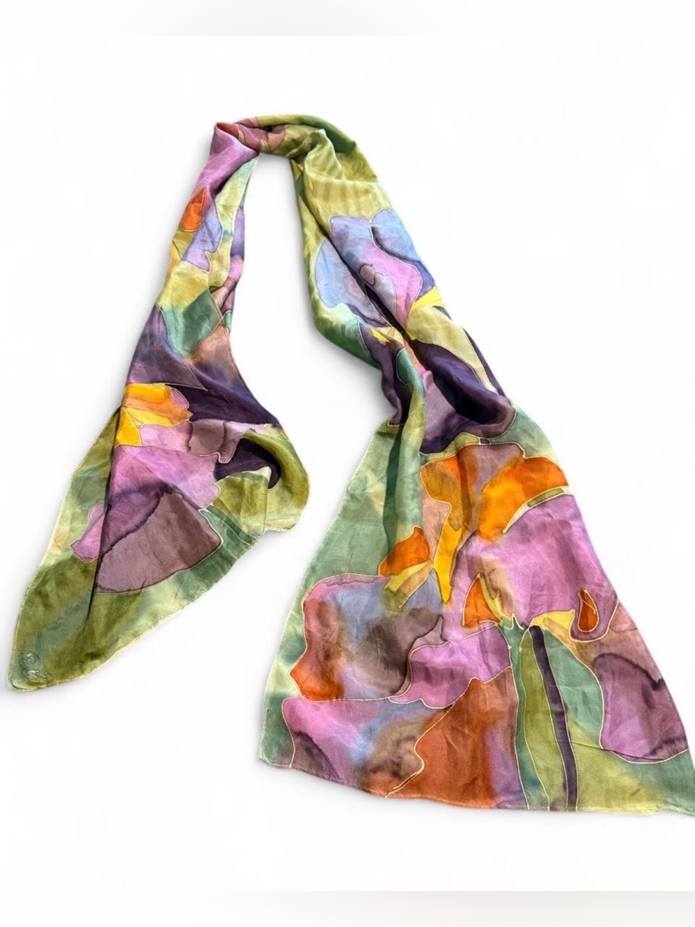 Hand painted Silk scarf with abstract floral design